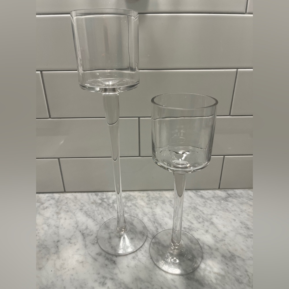 Krosno Poland Hand Blown Deep Cup Style Candle Holders, Set of 2